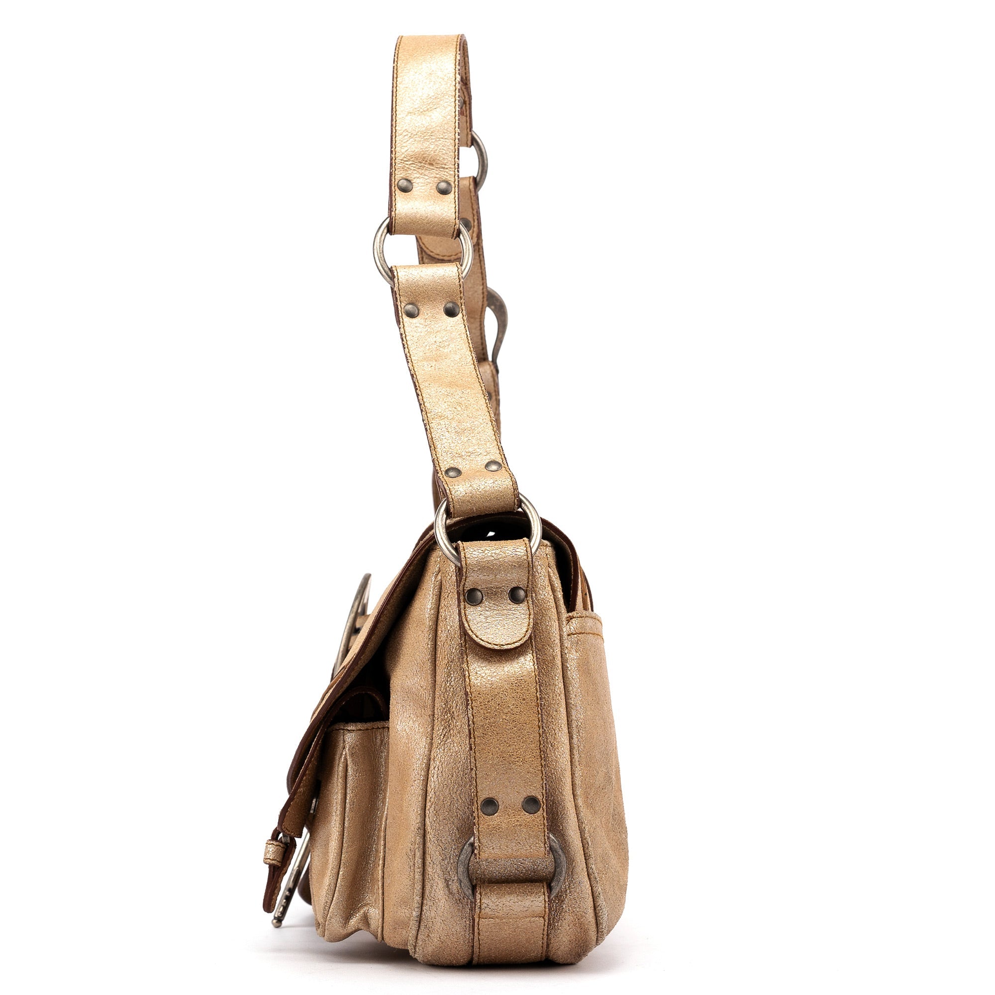 Christian Dior 2005 Beige Crackled Leather Gaucho Saddle Bag