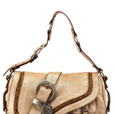 Christian Dior 2005 Beige Crackled Leather Gaucho Saddle Bag