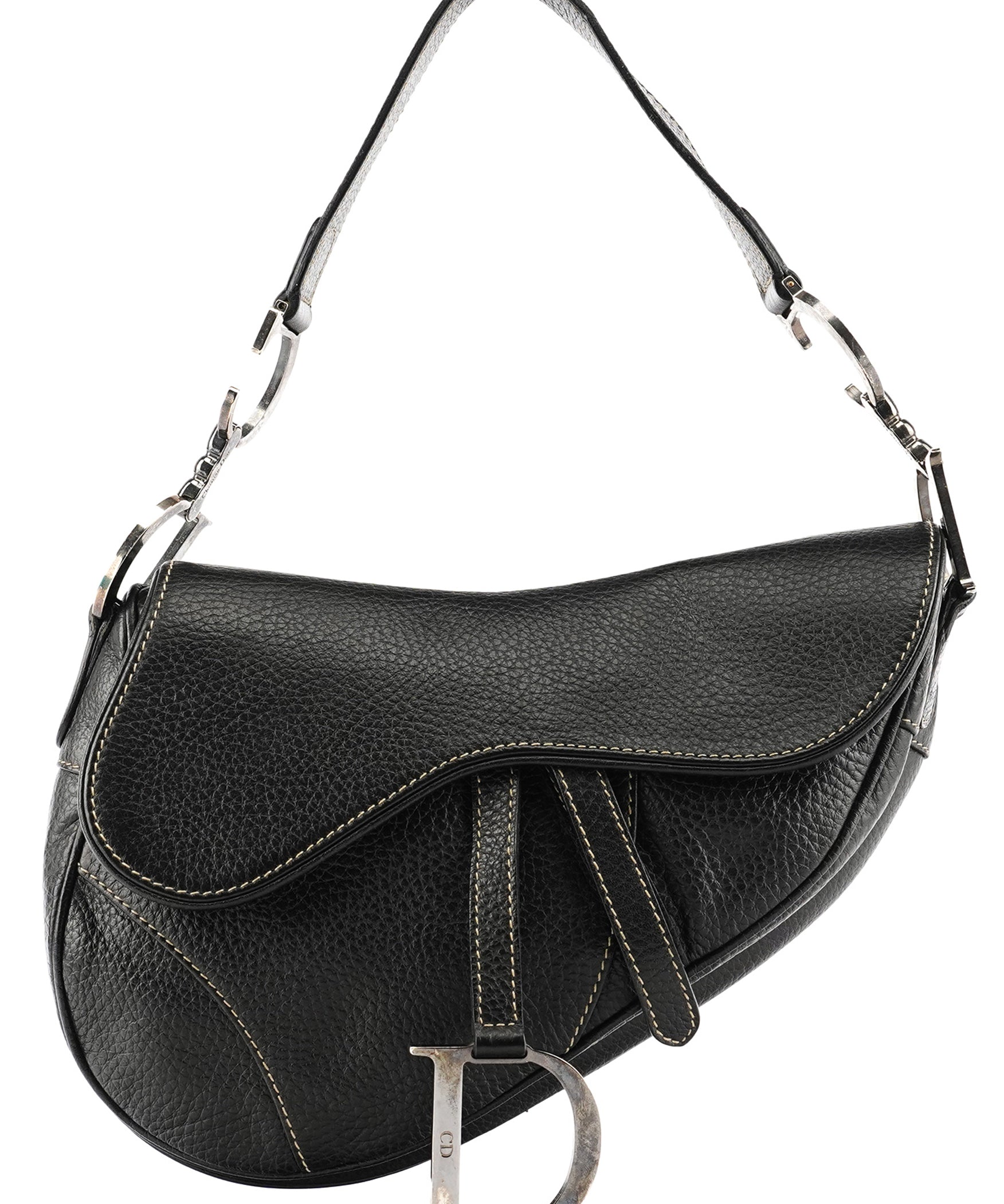 Christian Dior Black Leather Saddle Shoulder Bag