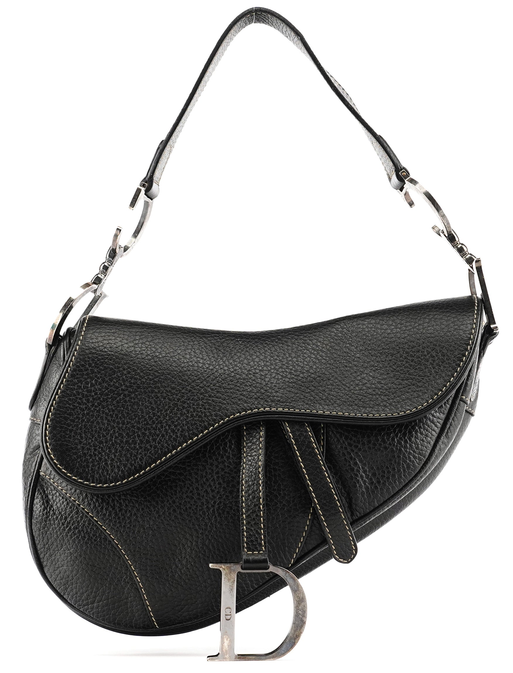 Christian Dior Black Leather Saddle Shoulder Bag