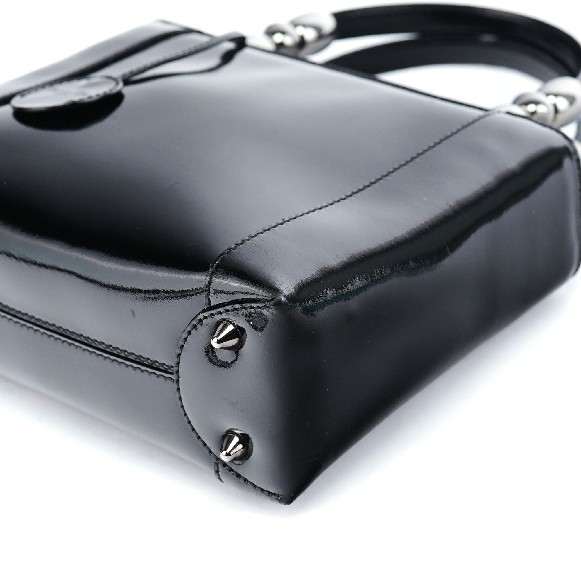 Christian Dior Mini sac cabas en cuir verni noir