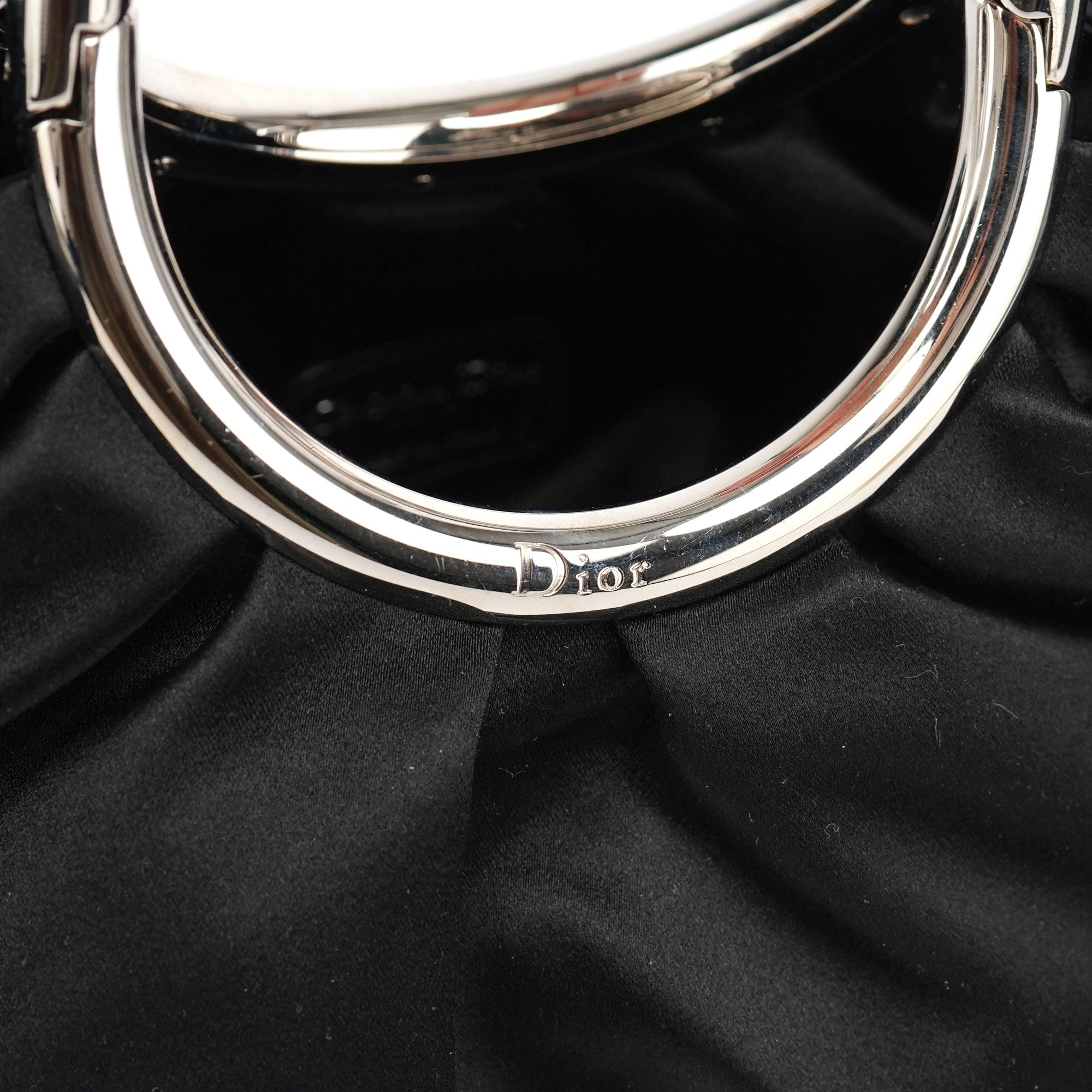Christian Dior Black Satin Round Handle Mini Bag