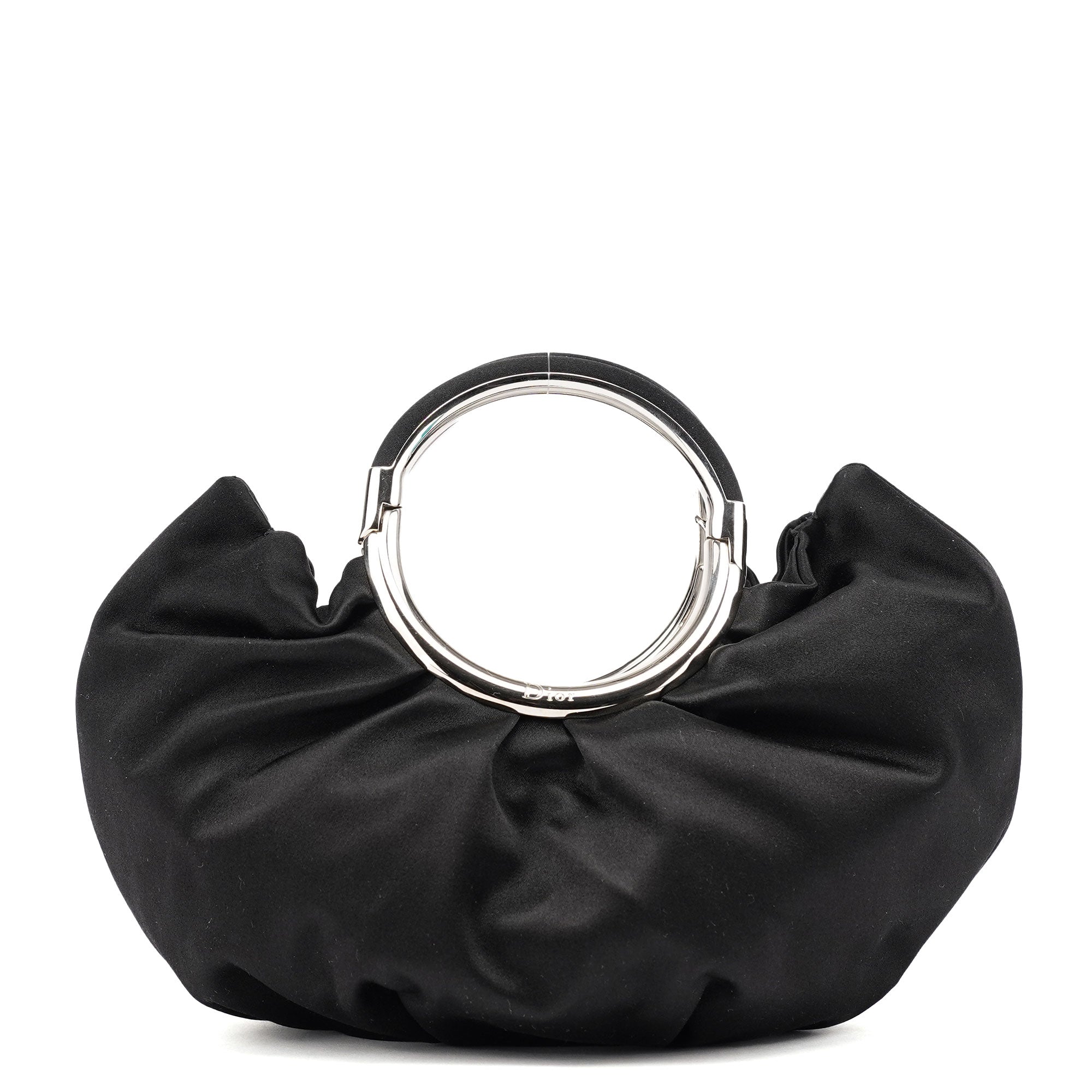 Christian Dior Black Satin Round Handle Mini Bag