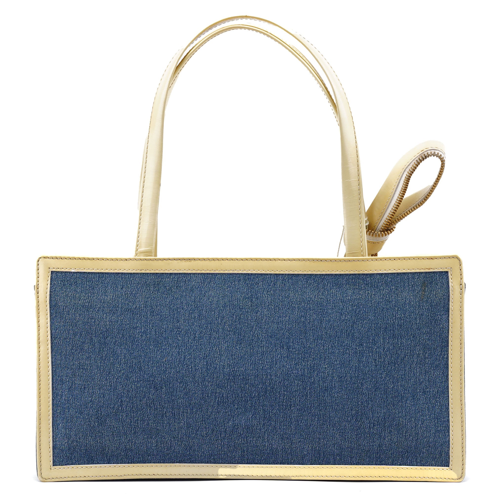 Christian Dior Yellow Navy Denim Diorella Tote Bag