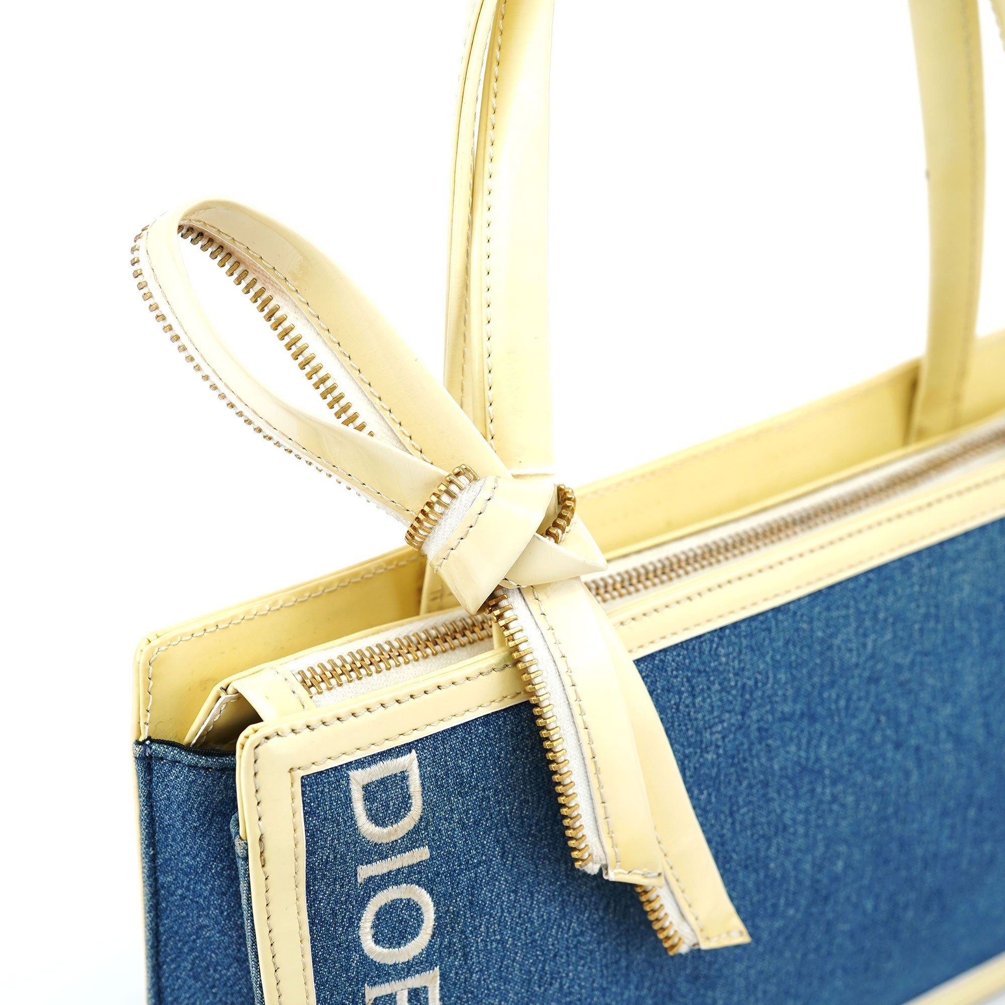 Christian Dior Yellow Navy Denim Diorella Tote Bag