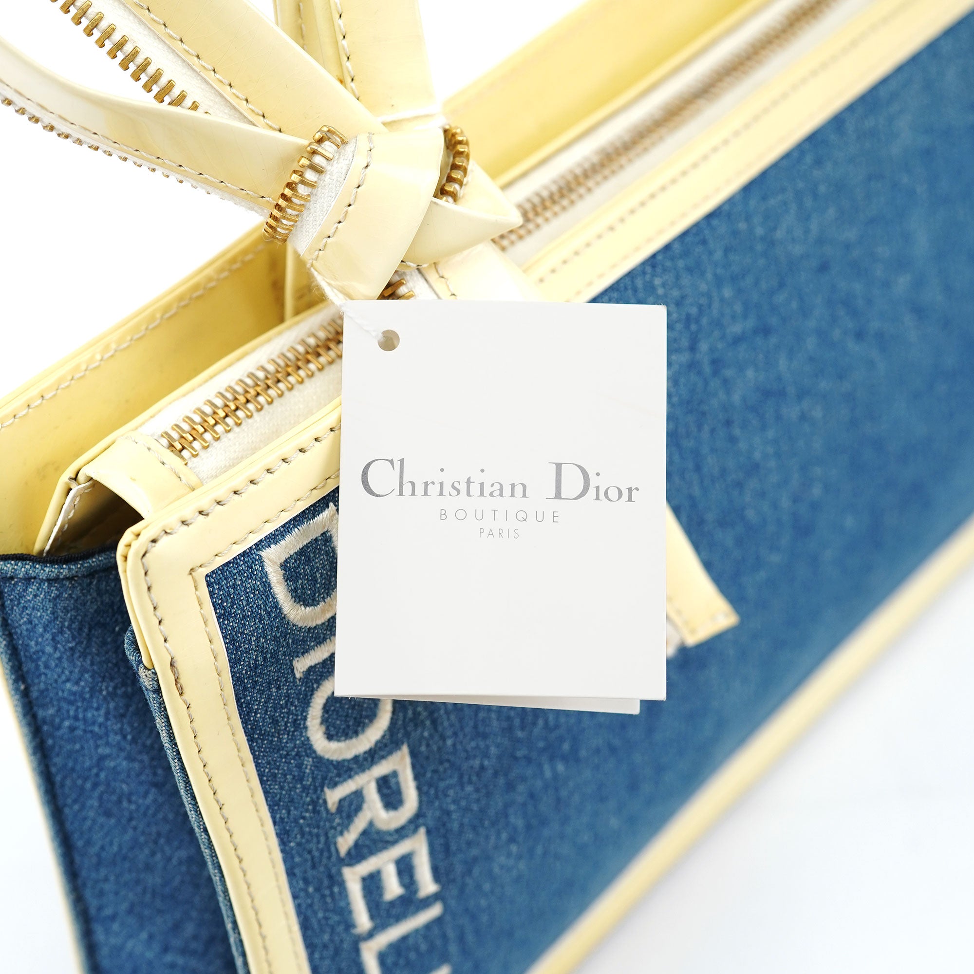 Christian Dior Yellow Navy Denim Diorella Tote Bag