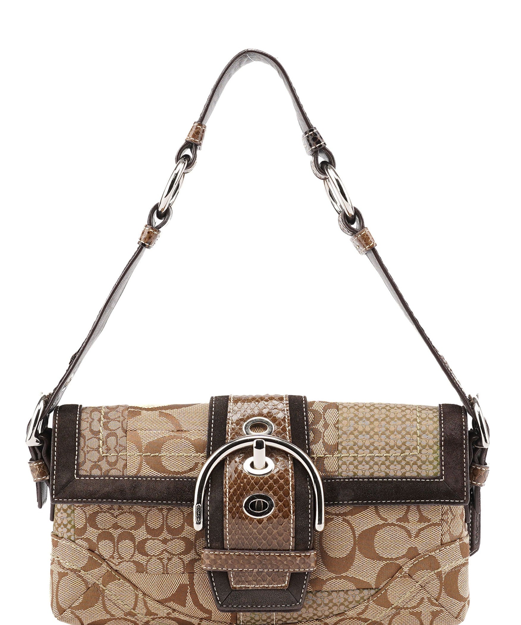 Coach 10087 Beige Brown Snakeskin Soho Shoulder Bag