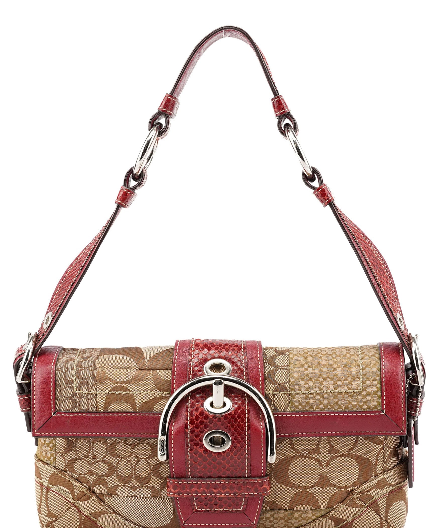 Coach 10087 Beige Burgundy Snakeskin Soho Shoulder Bag