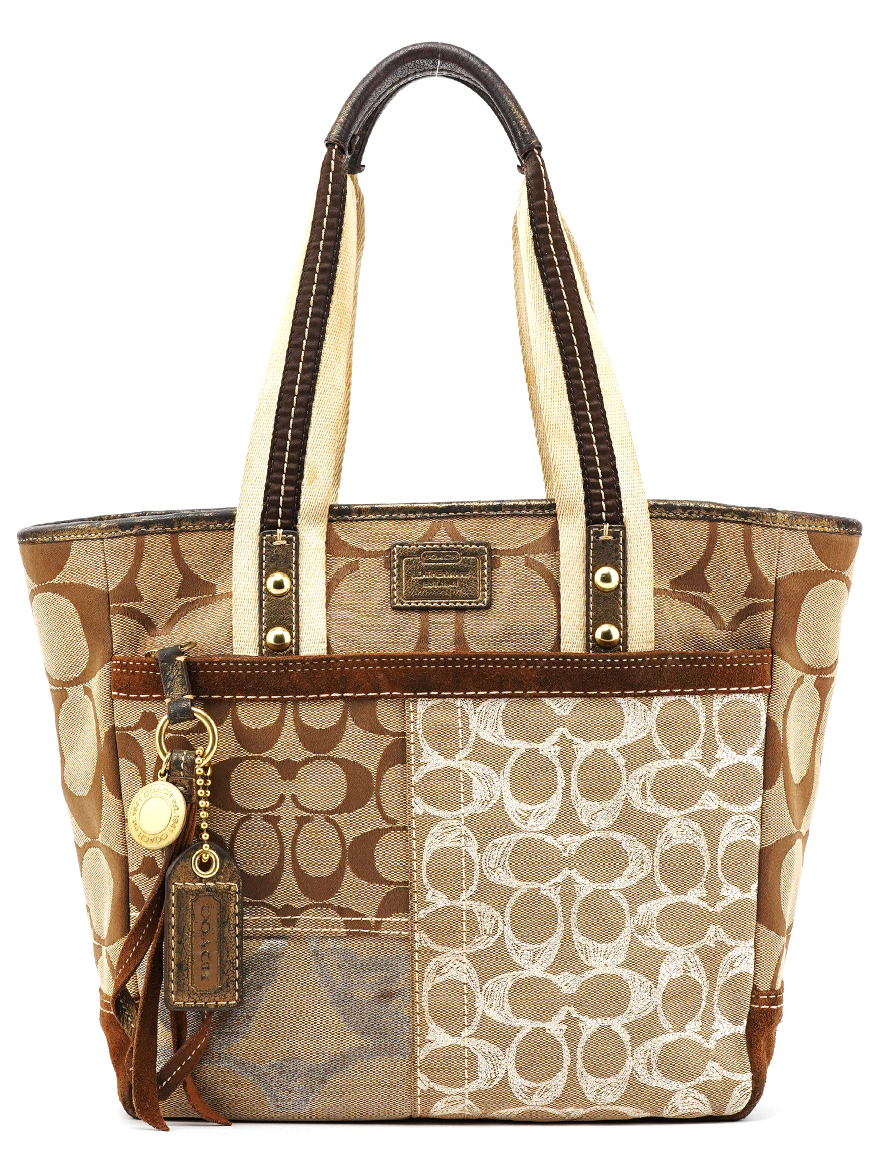 Coach 10234 Beige Brown Signature Patchwork Tote Bag