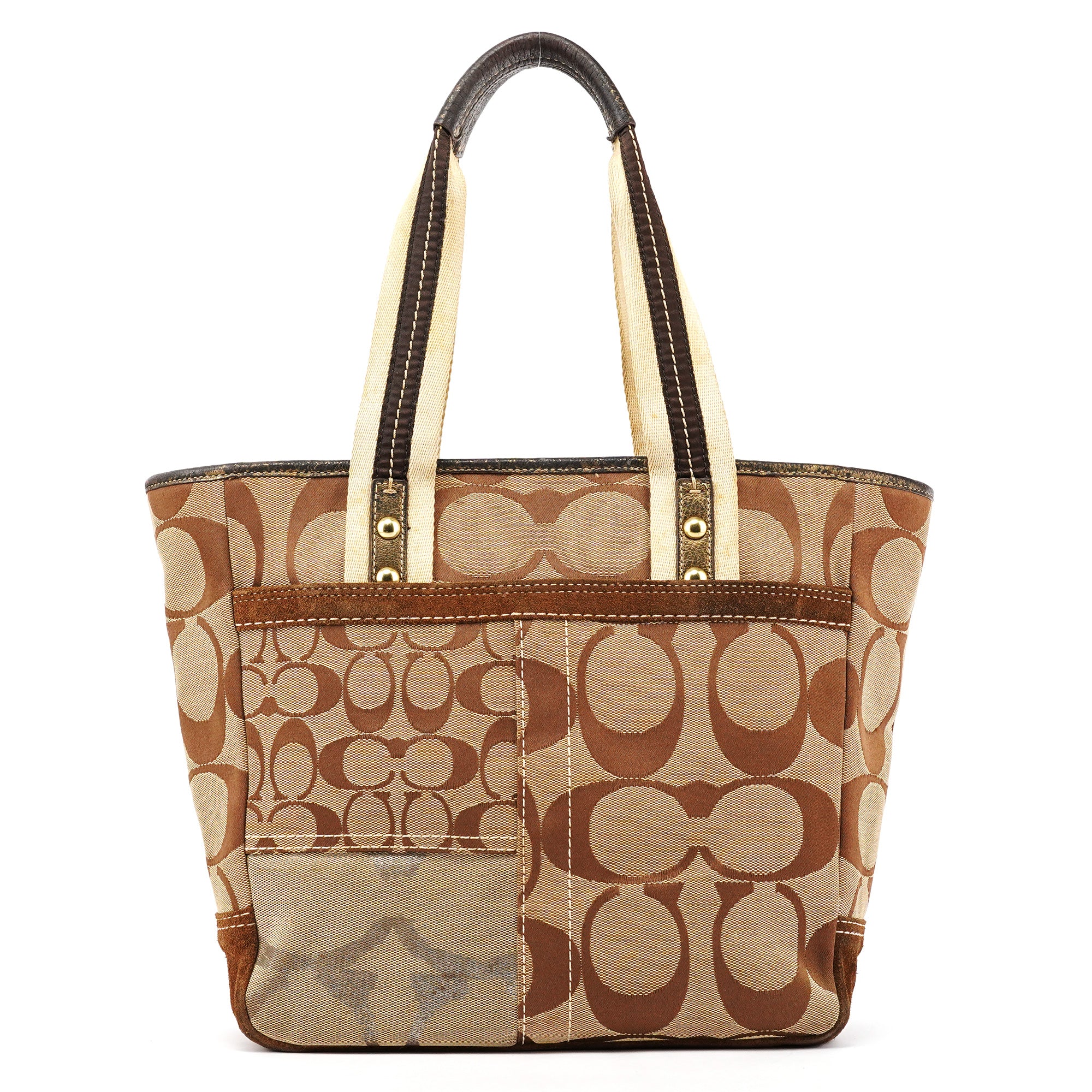 Coach 10234 Beige Brown Signature Patchwork Tote Bag