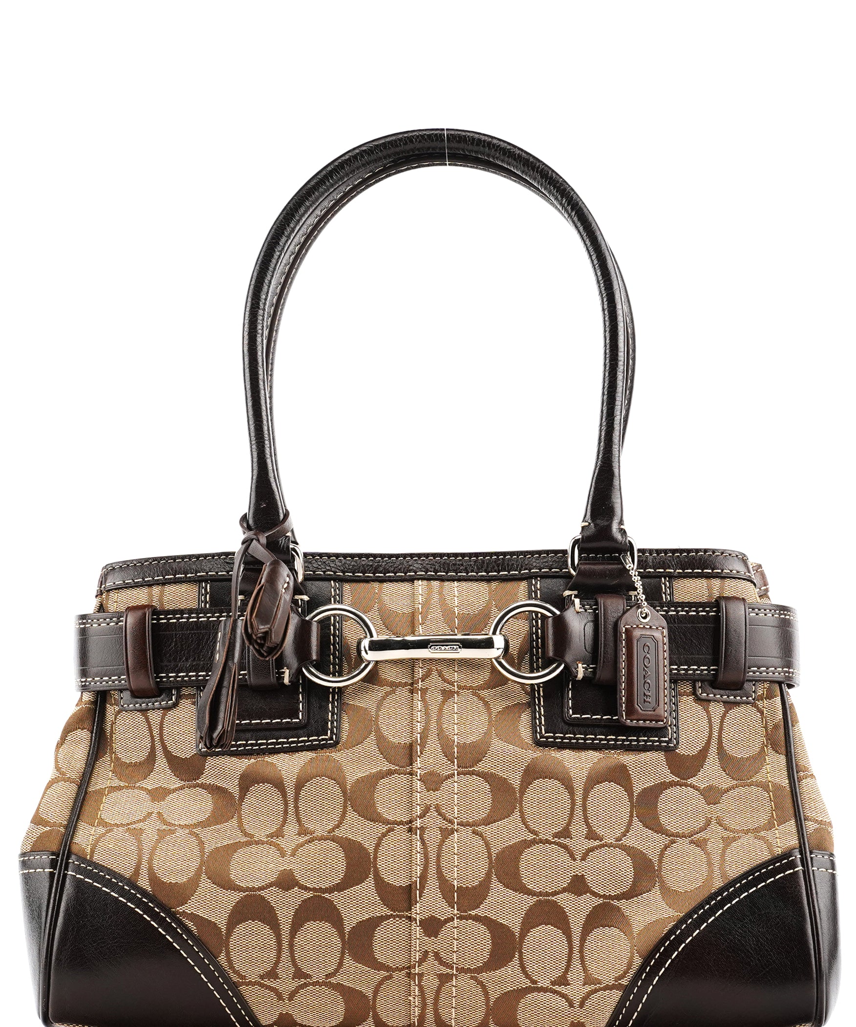 Coach 10245 Beige Brown Signature Hamptons Tote Bag