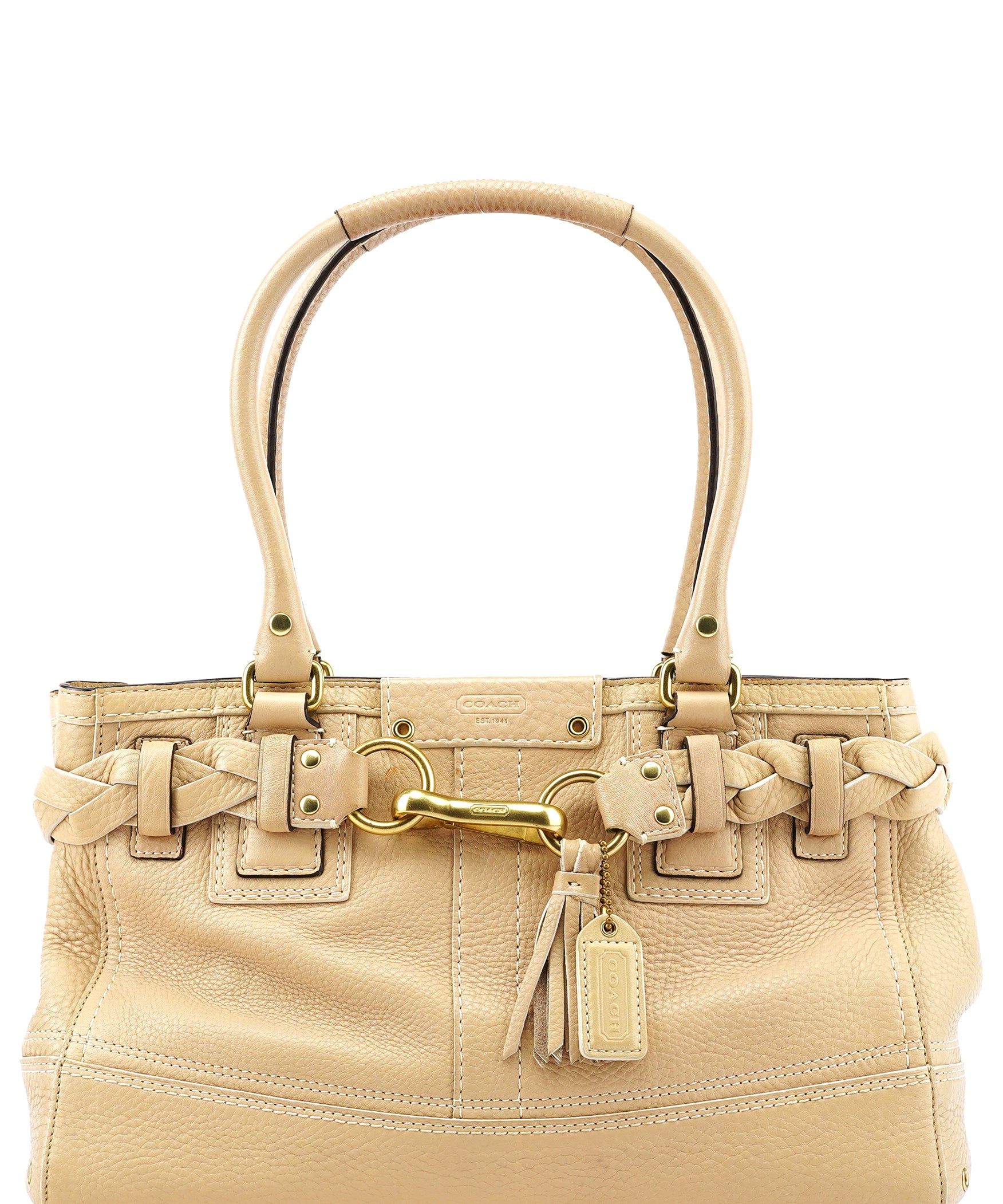 Coach 10528 Beige Pebbled Leather Hamptons Tote Bag