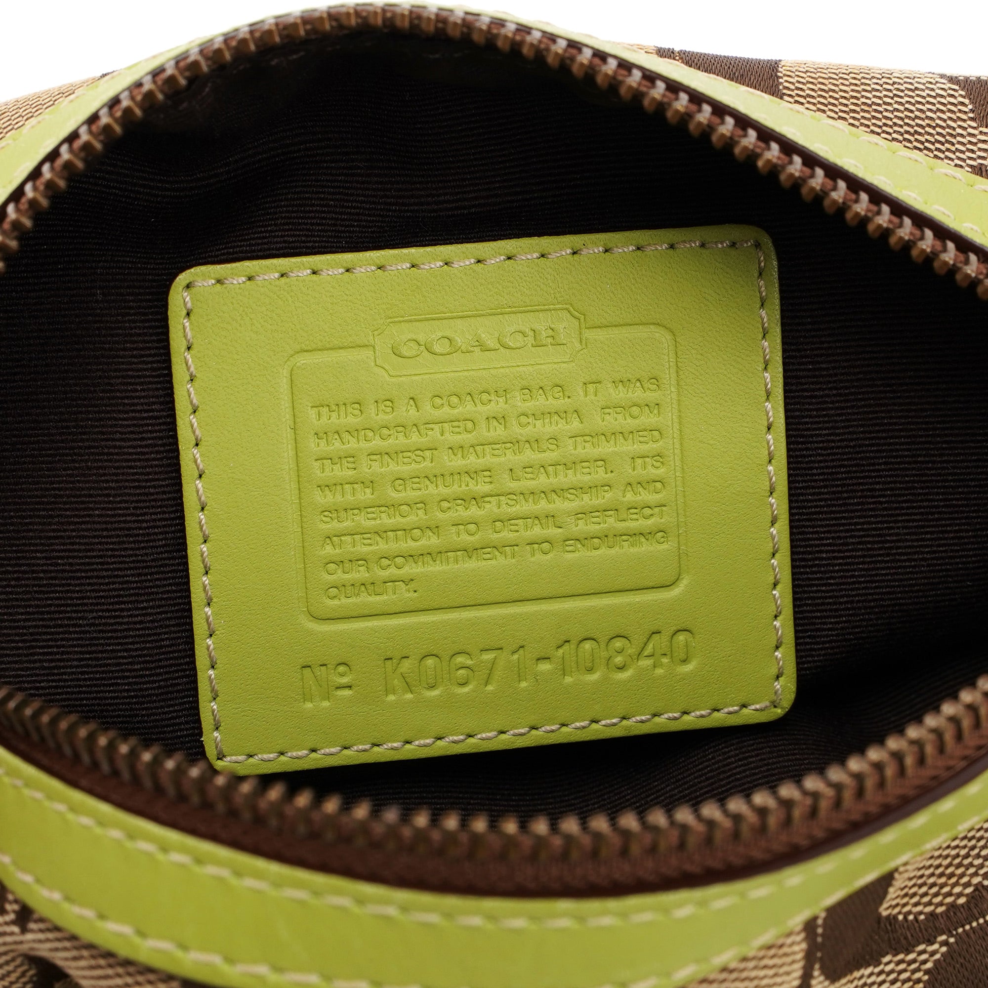 Coach 10840 Mini sac Swing Signature C en jacquard beige et vert
