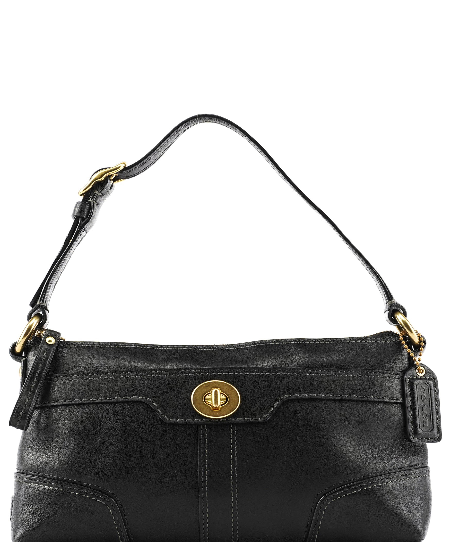 Coach 11042 Black Leather Turnlock Shoulder Bag