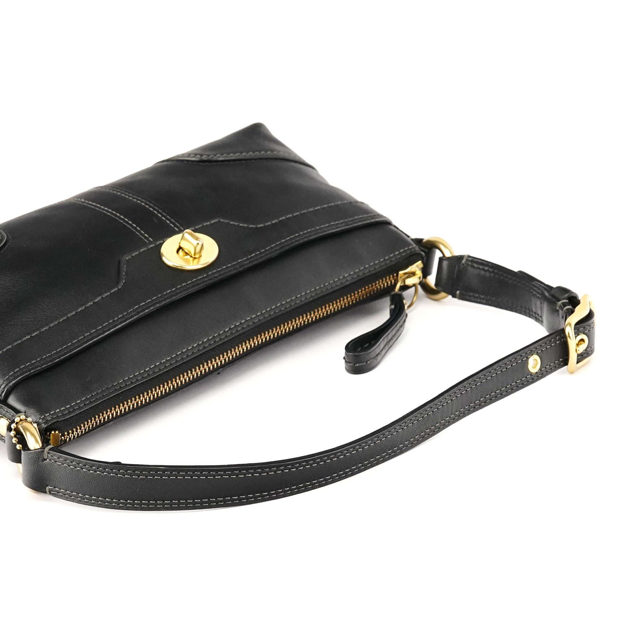 Coach 11042 Black Leather Turnlock Shoulder Bag
