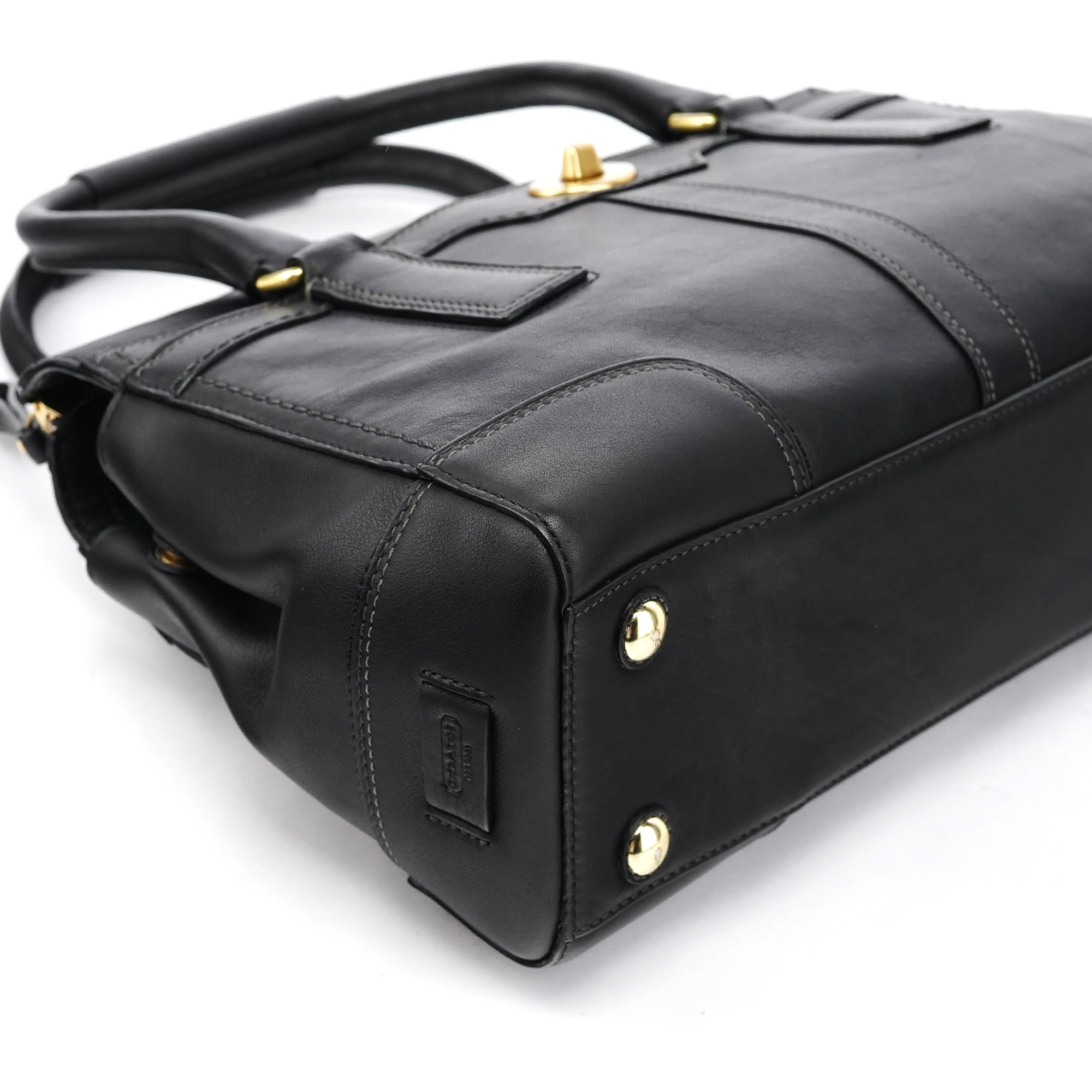 Coach 11047 Black Leather Turnlock Tote Bag