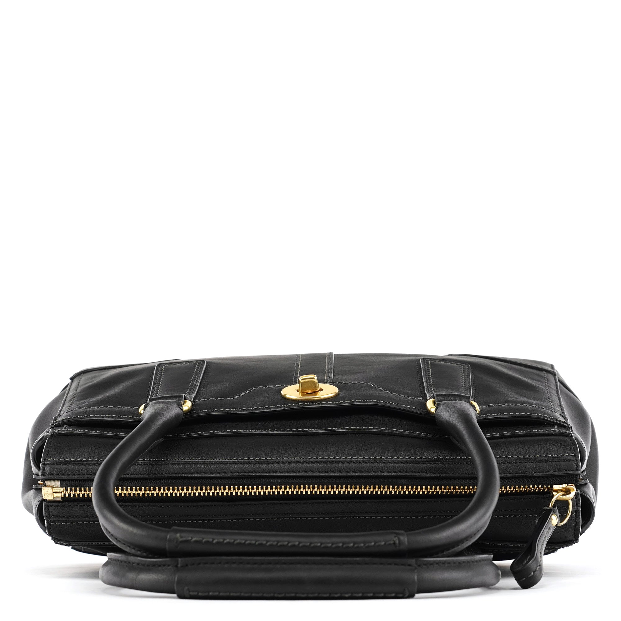 Coach 11047 Black Leather Turnlock Tote Bag