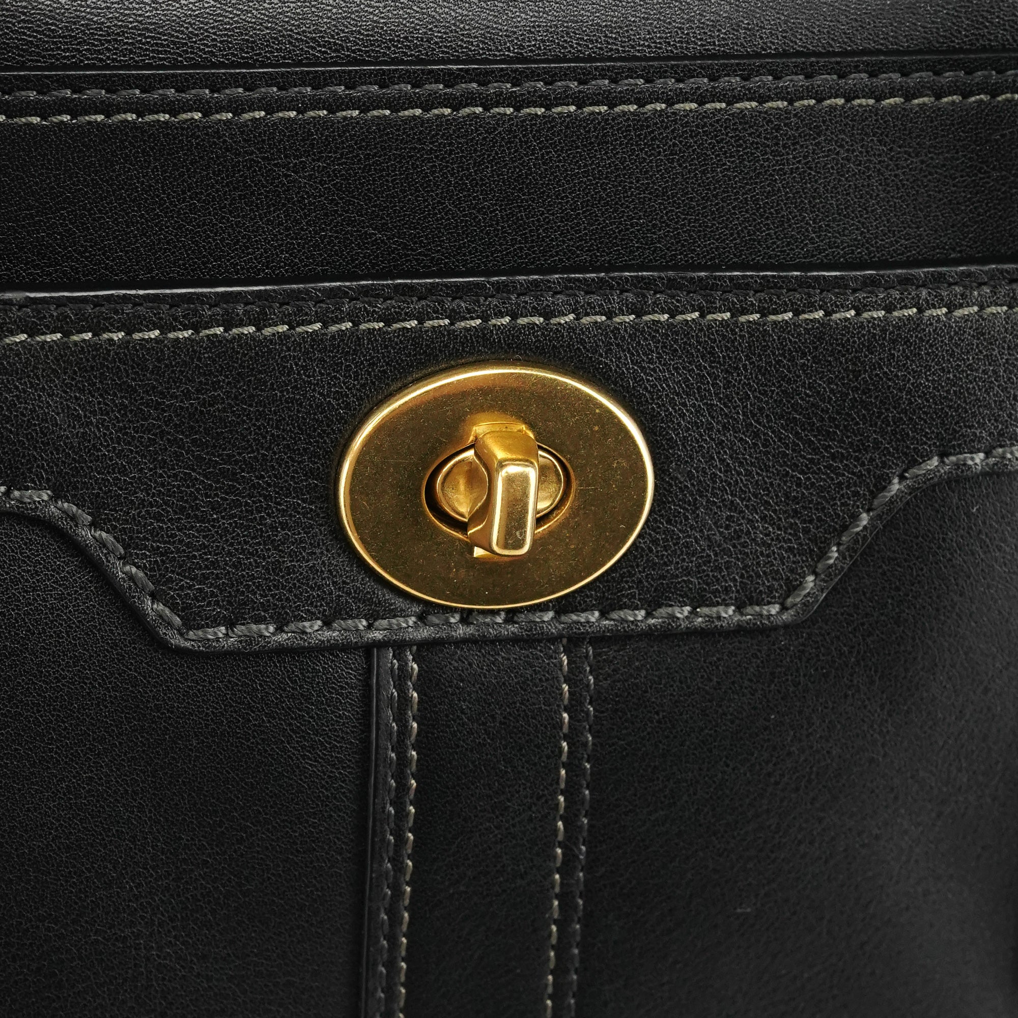 Coach 11047 Black Leather Turnlock Tote Bag