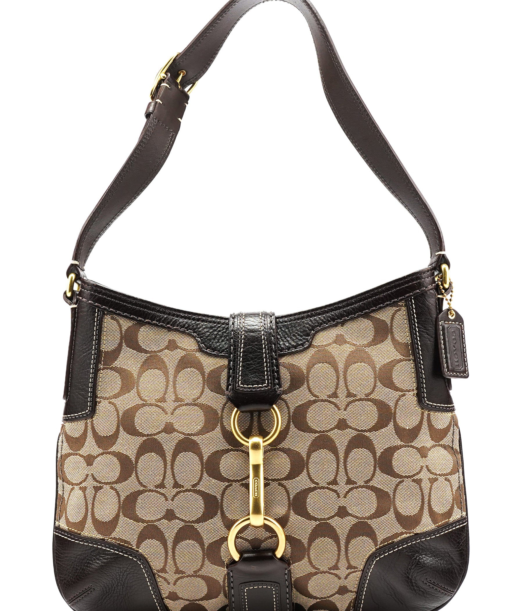 Coach 11058 Beige Brown Signature Hamptons Shoulder Bag