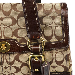 Coach 11060 Beige Brown Signature Turnlock Tote Bag