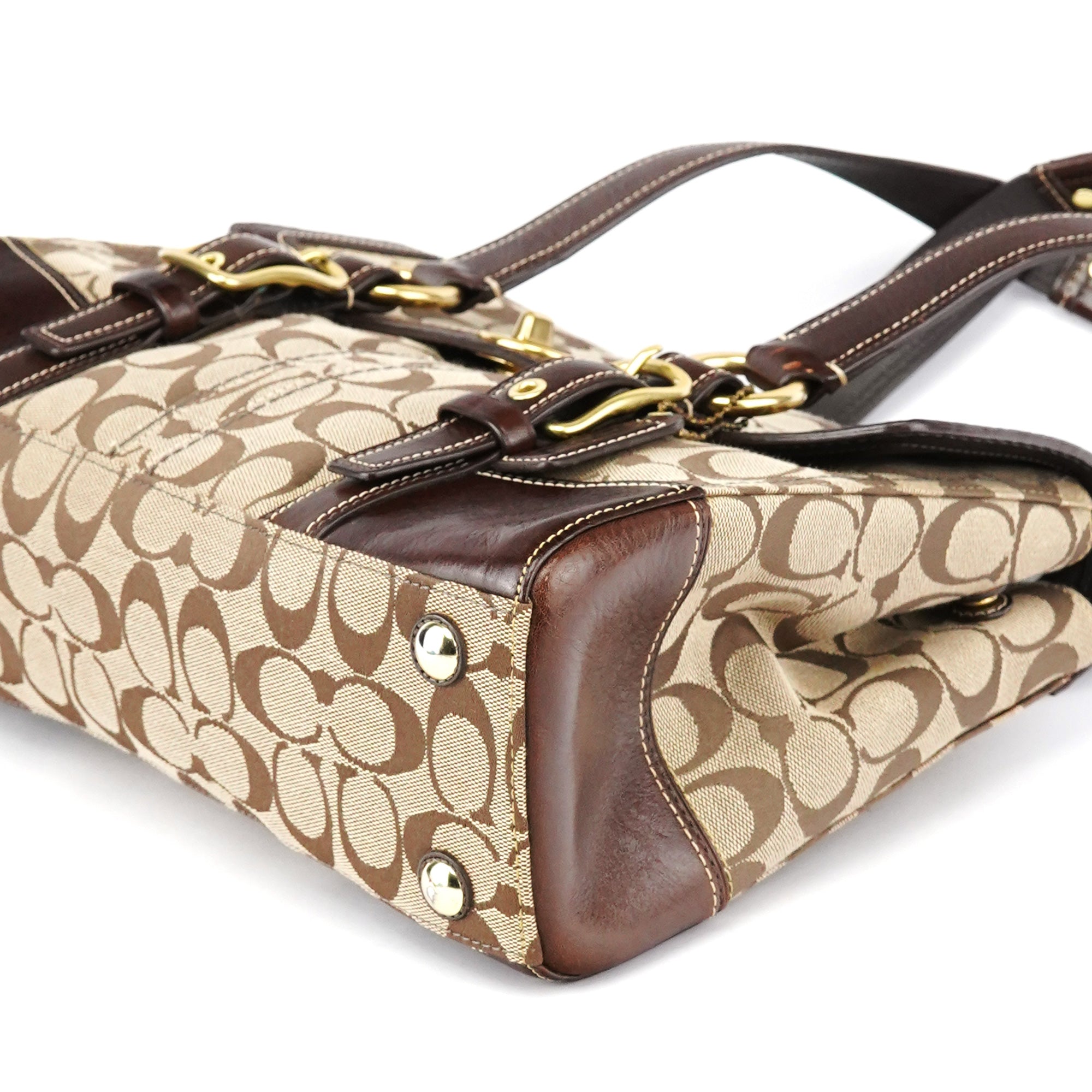Coach 11060 Beige Brown Signature Turnlock Tote Bag – Rediscover