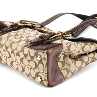 Coach 11060 Beige Brown Signature Turnlock Tote Bag