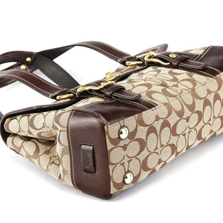 Coach 11060 Beige Brown Signature Turnlock Tote Bag
