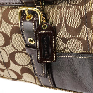 Coach 11060 Beige Brown Signature Turnlock Tote Bag