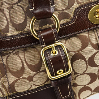 Coach 11060 Beige Brown Signature Turnlock Tote Bag