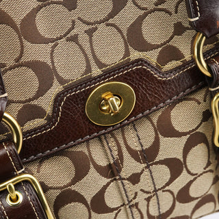 Coach 11060 Beige Brown Signature Turnlock Tote Bag