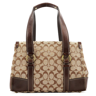 Coach 11060 Beige Brown Signature Turnlock Tote Bag