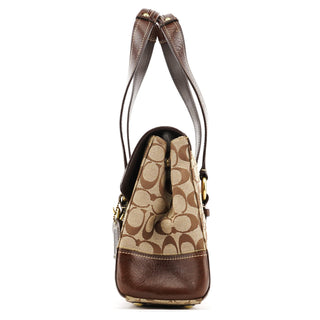 Coach 11060 Beige Brown Signature Turnlock Tote Bag