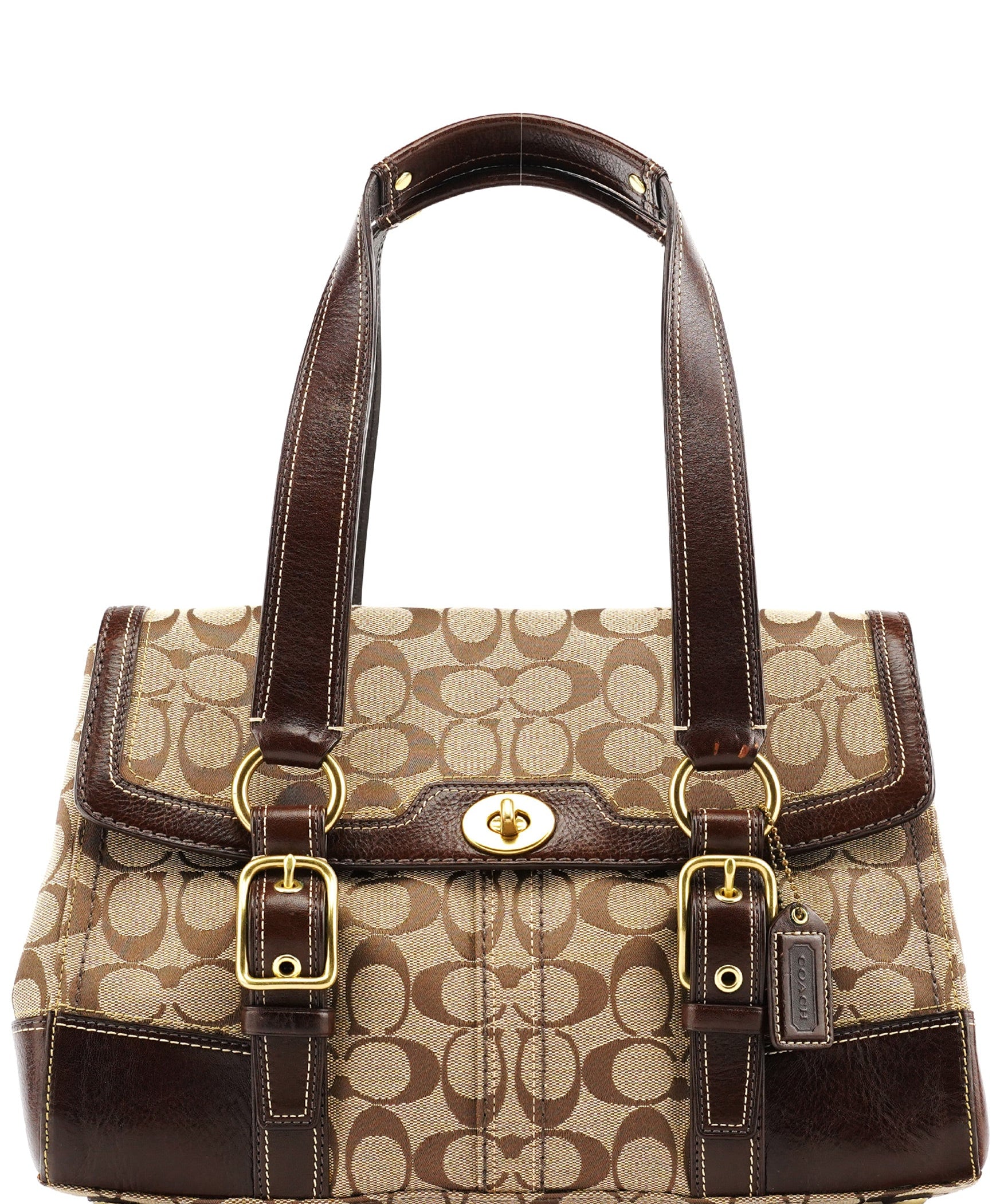 Coach 11060 Beige Brown Signature Turnlock Tote Bag