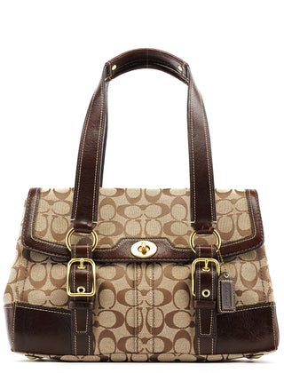 Coach 11060 Beige Brown Signature Turnlock Tote Bag