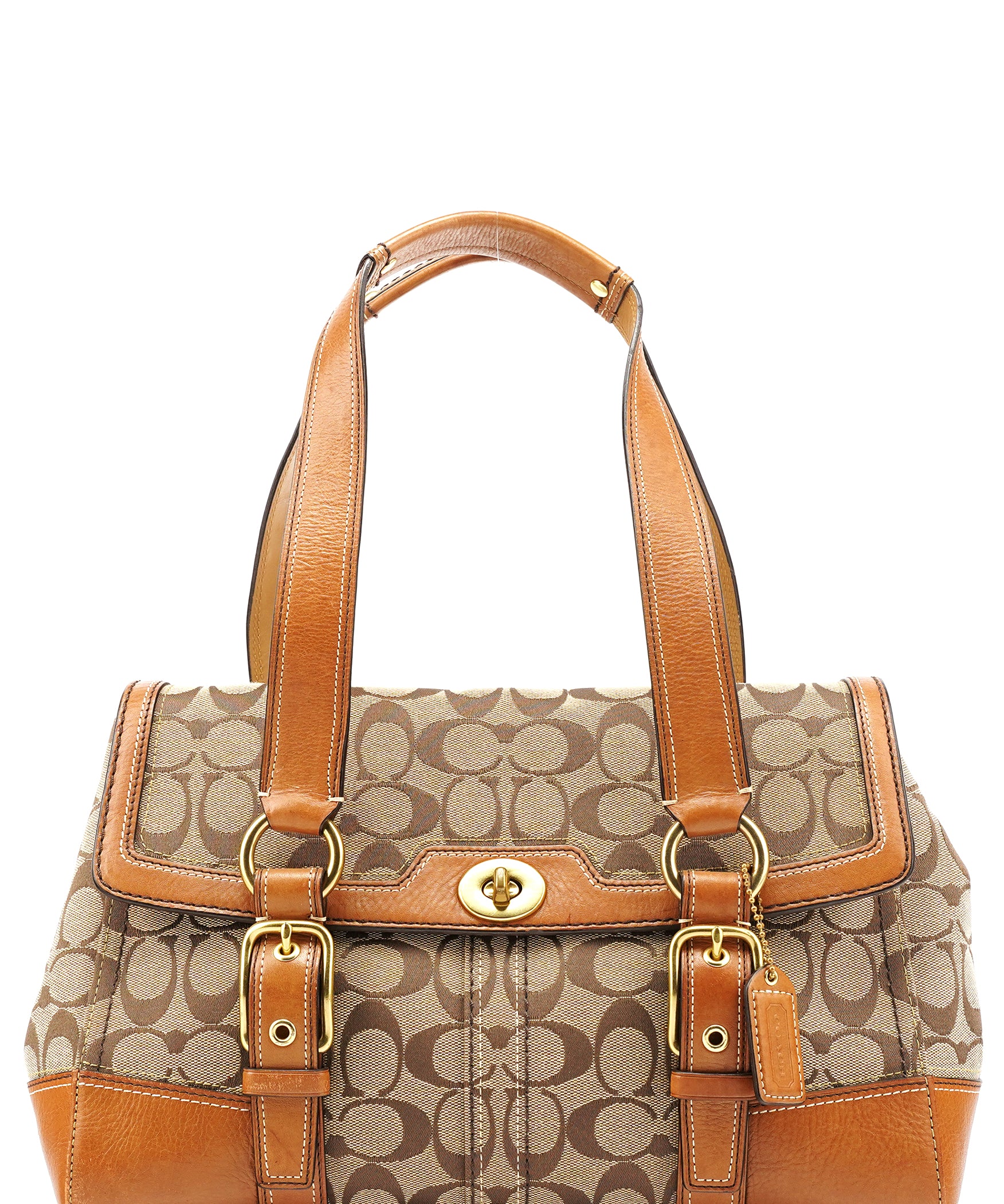 Coach 11060 Beige Signature Turnlock Tote Bag