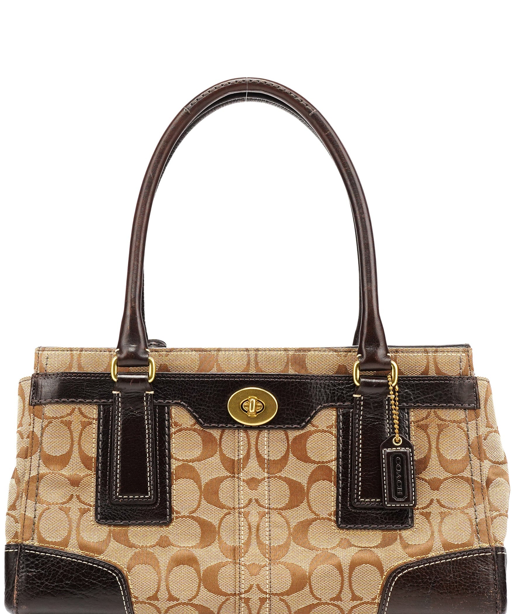 Coach 11062 Beige Brown Turnlock Tote Bag