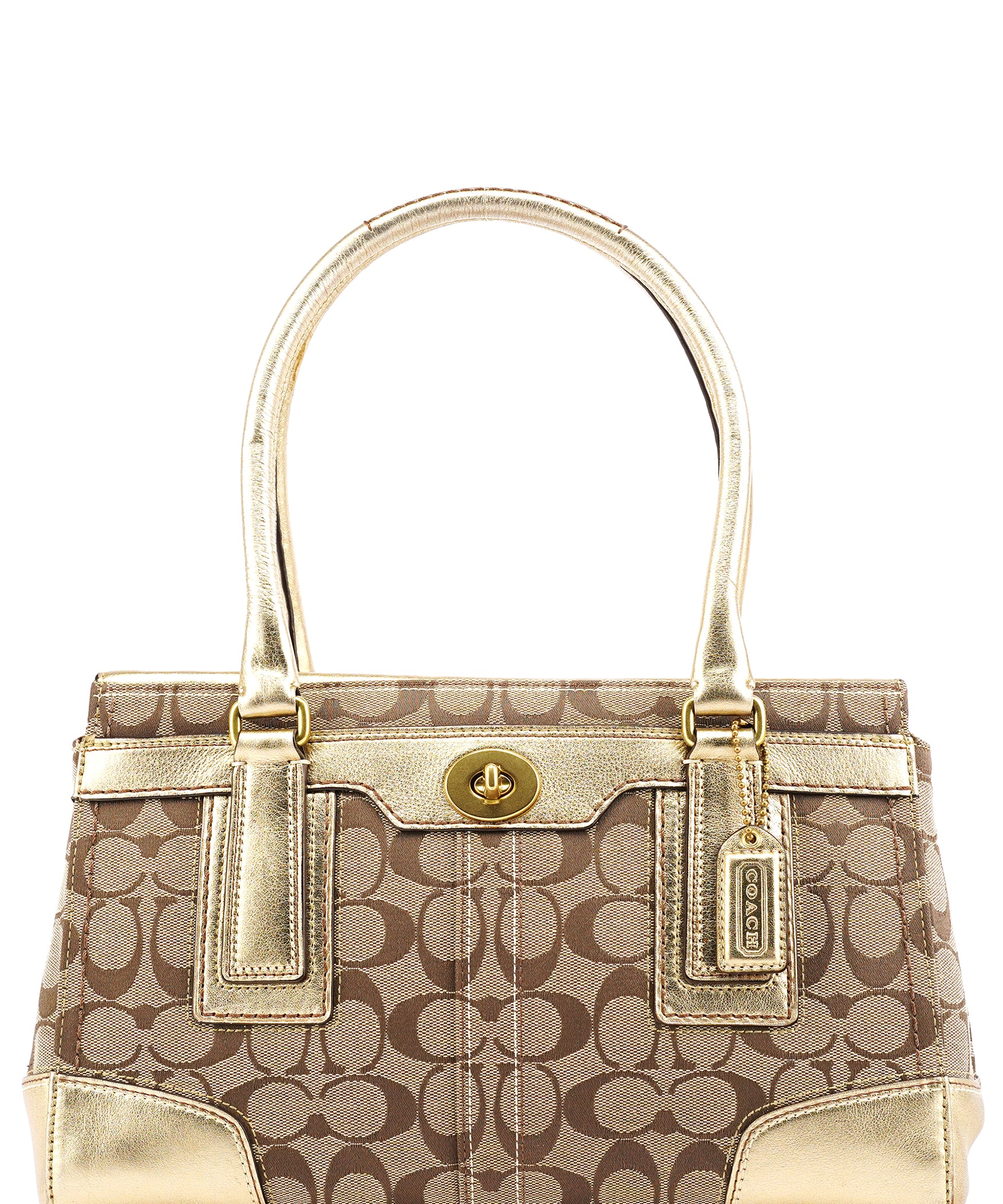 Coach 11062 Beige Gold Signature Turnlock Tote Bag