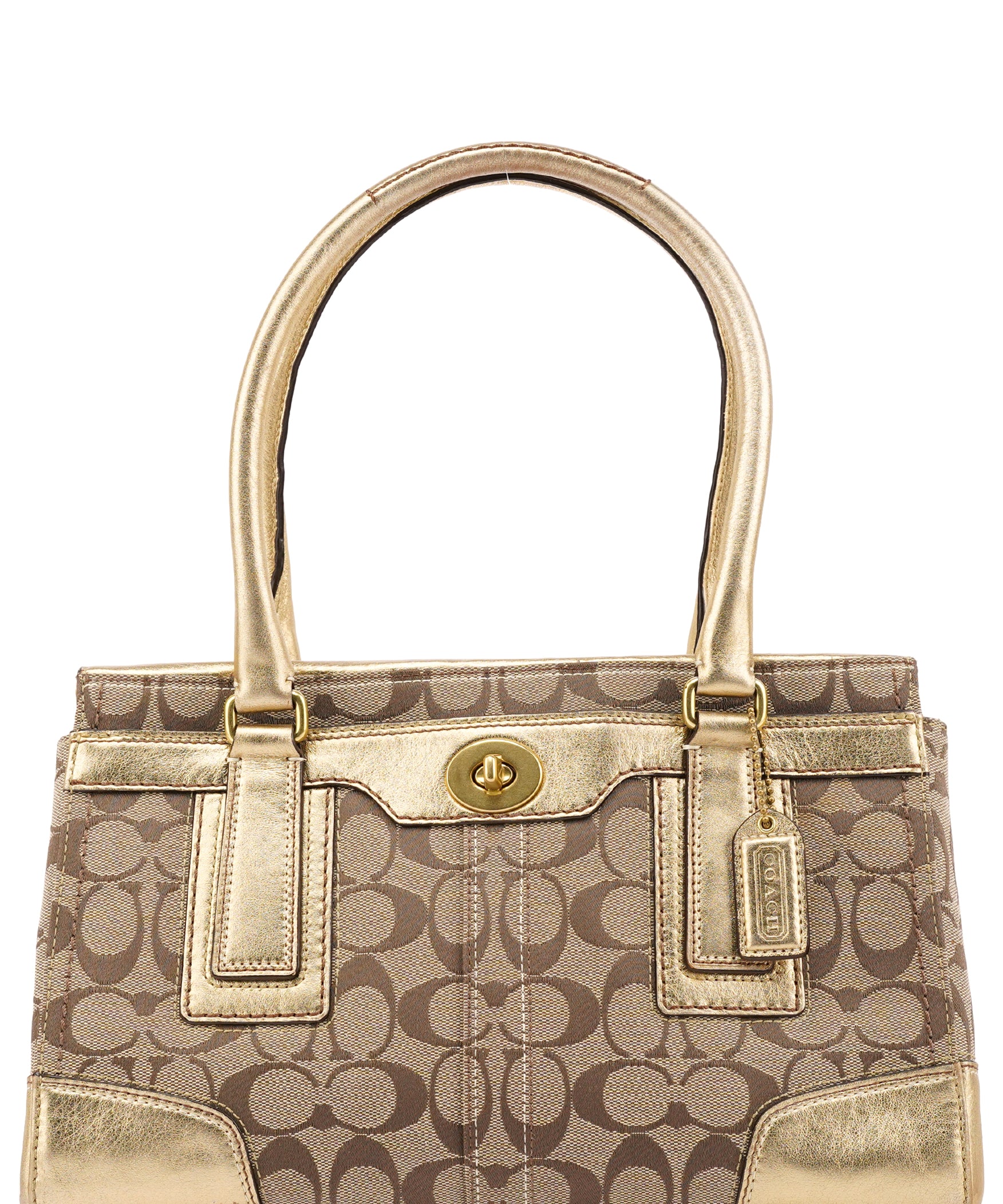 Coach 11062 Beige Gold Signature Turnlock Tote Bag