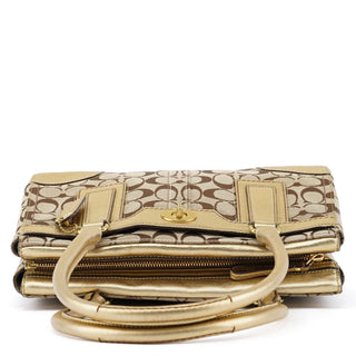 Coach 11062 Beige Gold Signature Turnlock Tote Bag