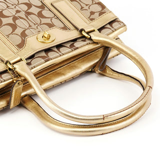 Coach 11062 Beige Gold Signature Turnlock Tote Bag