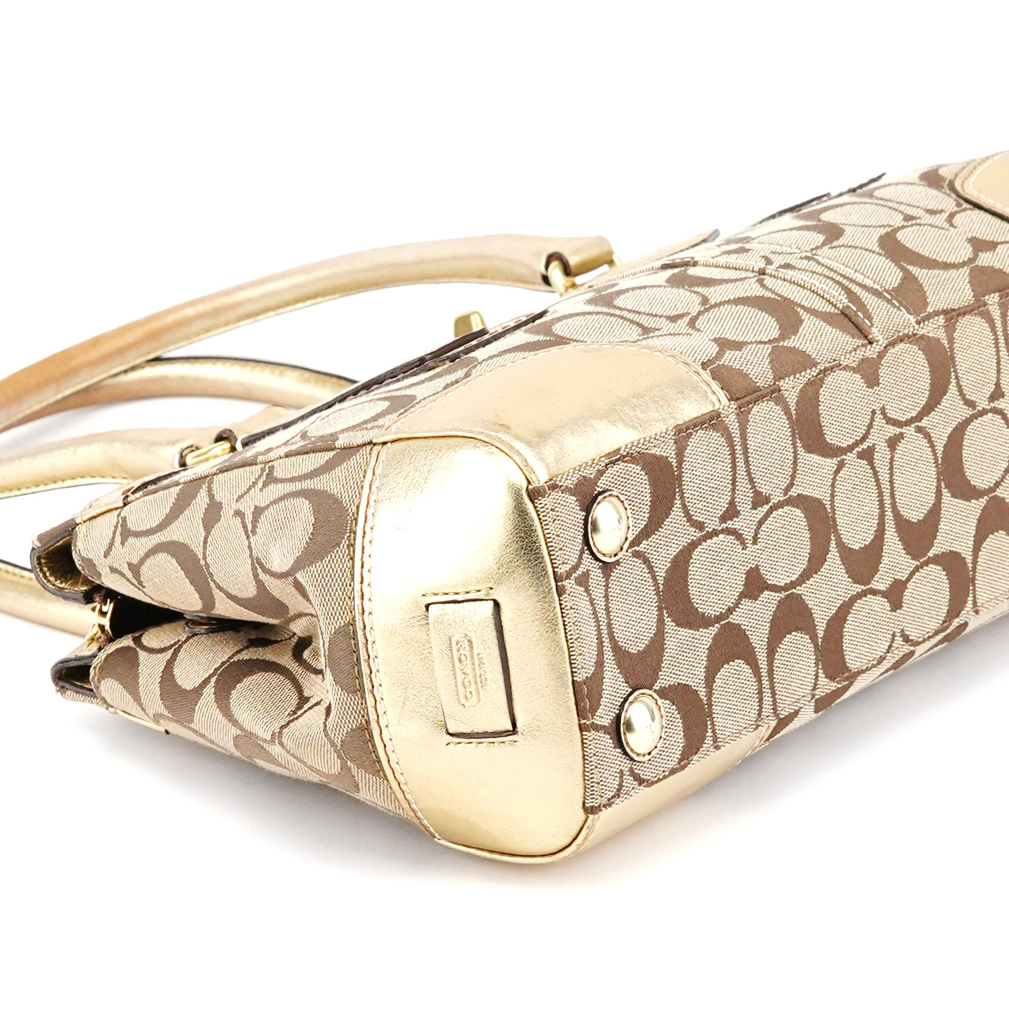 Coach 11062 Sac cabas à fermoir tournant beige et doré