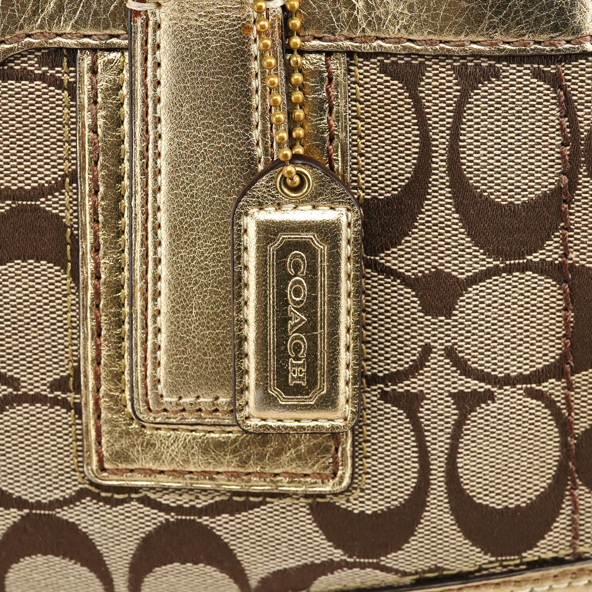Coach 11062 Sac cabas à fermoir tournant beige et doré