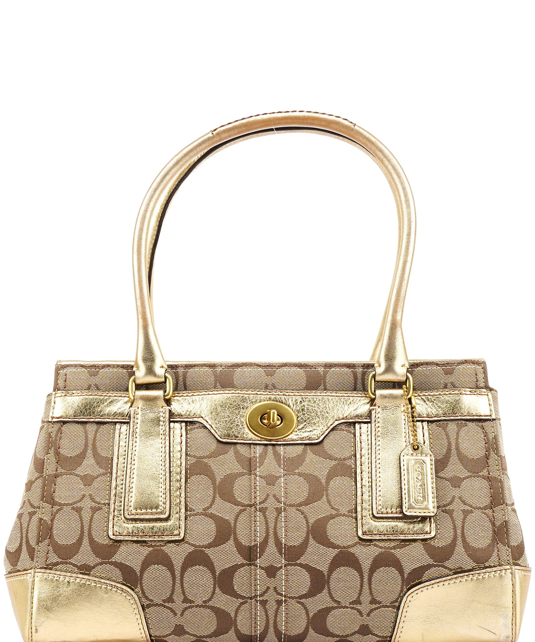 Coach 11062 Beige Gold Turnlock Tote Bag