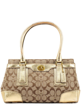 Coach 11062 Beige Gold Turnlock Tote Bag