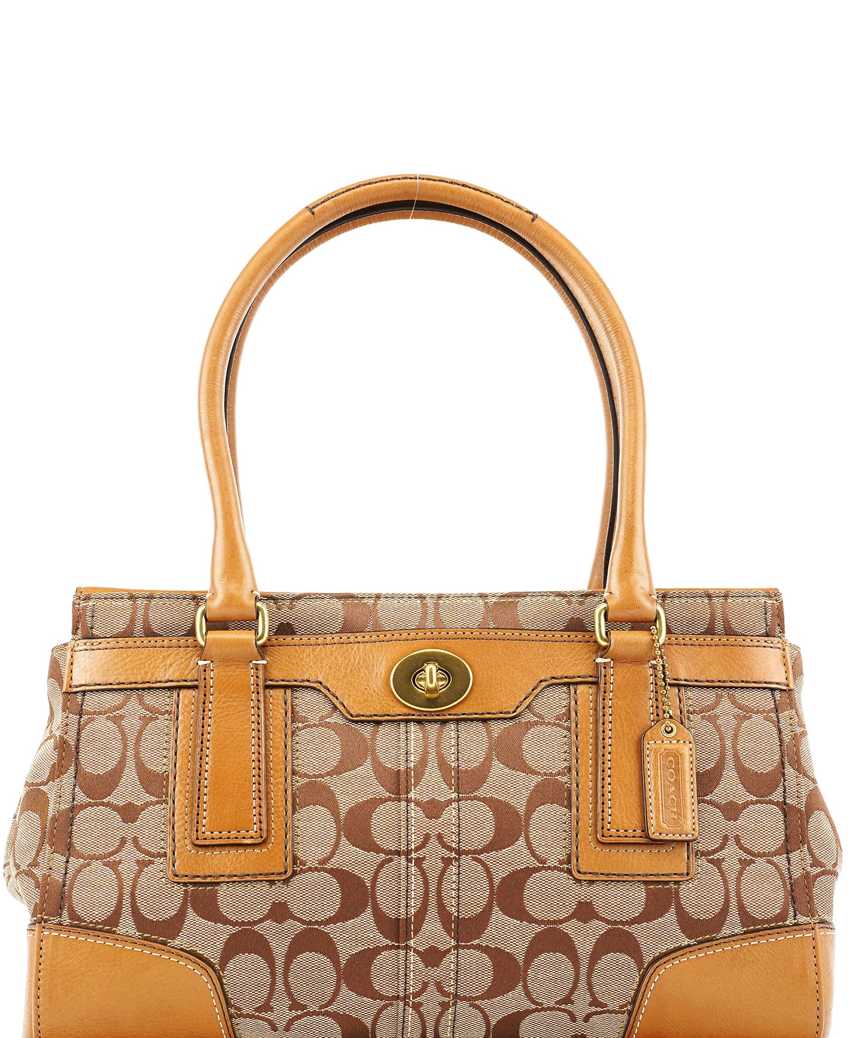 Coach 11062 Beige Signature Canvas Turnlock Tote Bag