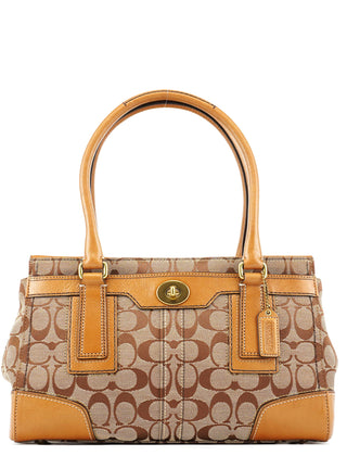 Coach 11062 Beige Signature Canvas Turnlock Tote Bag