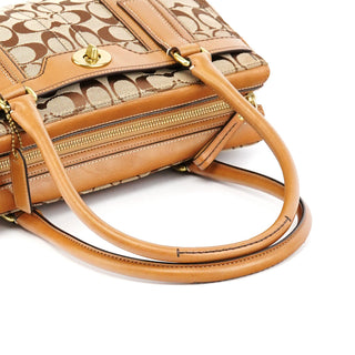 Coach 11062 Beige Signature Canvas Turnlock Tote Bag