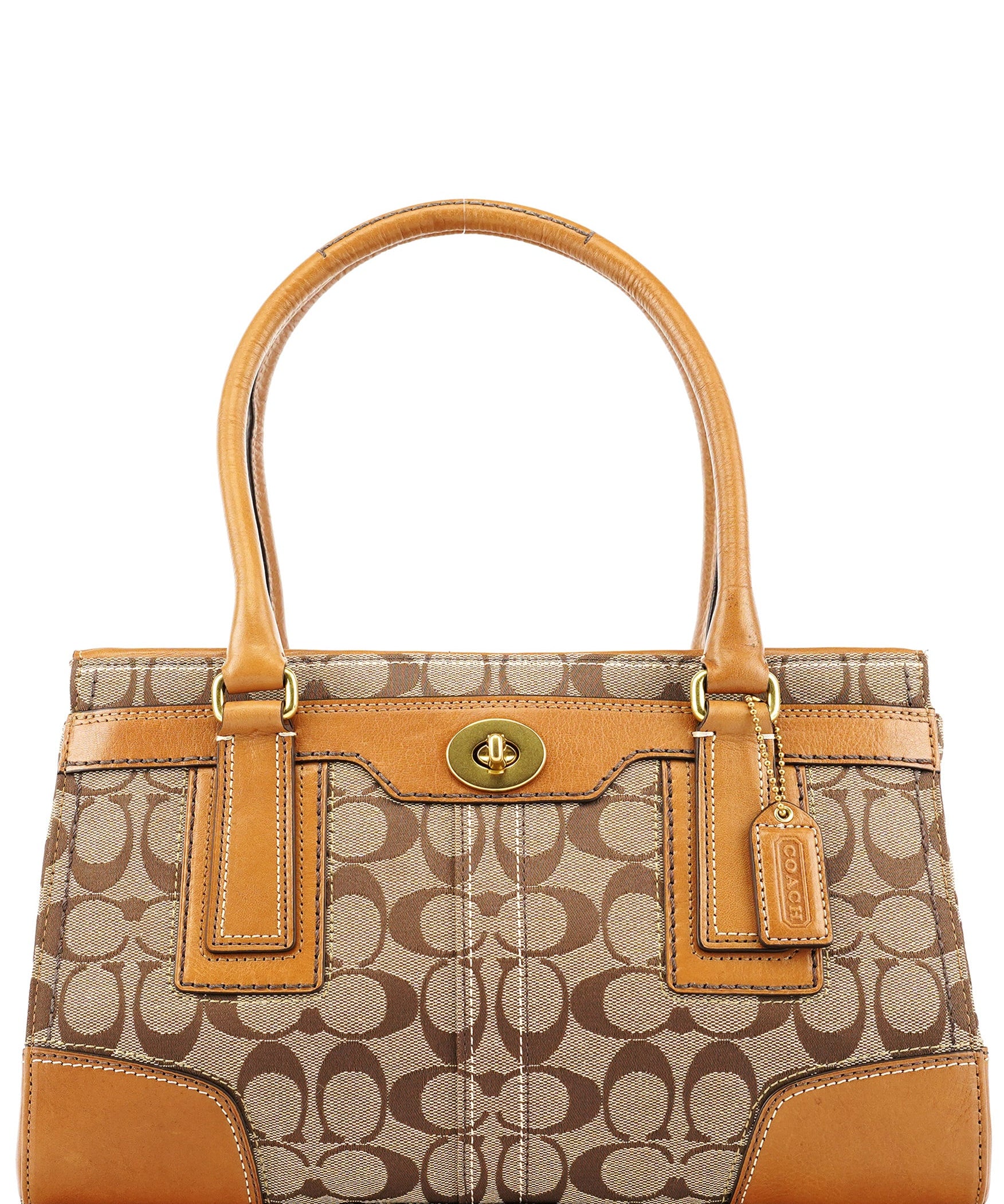 Coach 11062 Beige Signature Canvas Turnlock Tote Bag