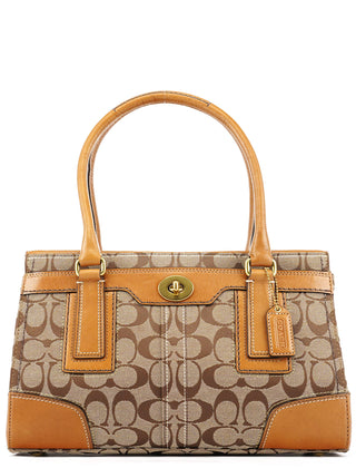 Coach 11062 Beige Signature Canvas Turnlock Tote Bag