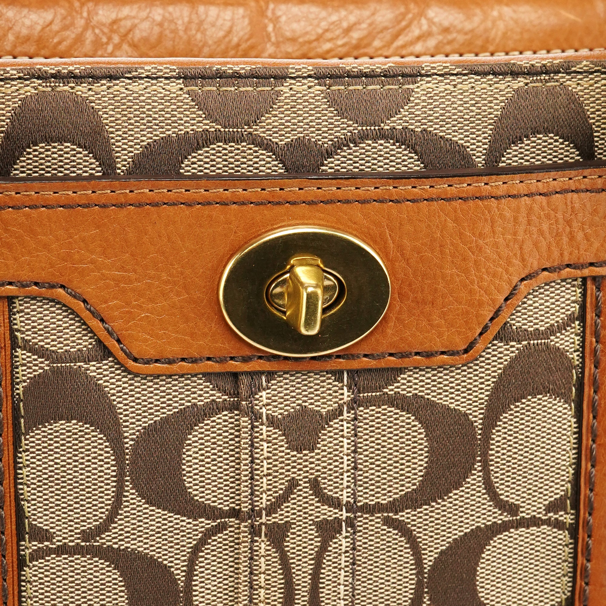 Coach 11062 Sac cabas Turnlock en toile Signature beige et camel